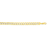 14K Yellow Gold 9.7mm White Pave Curb 8.5 Chain Bracelet with Lobster Lock